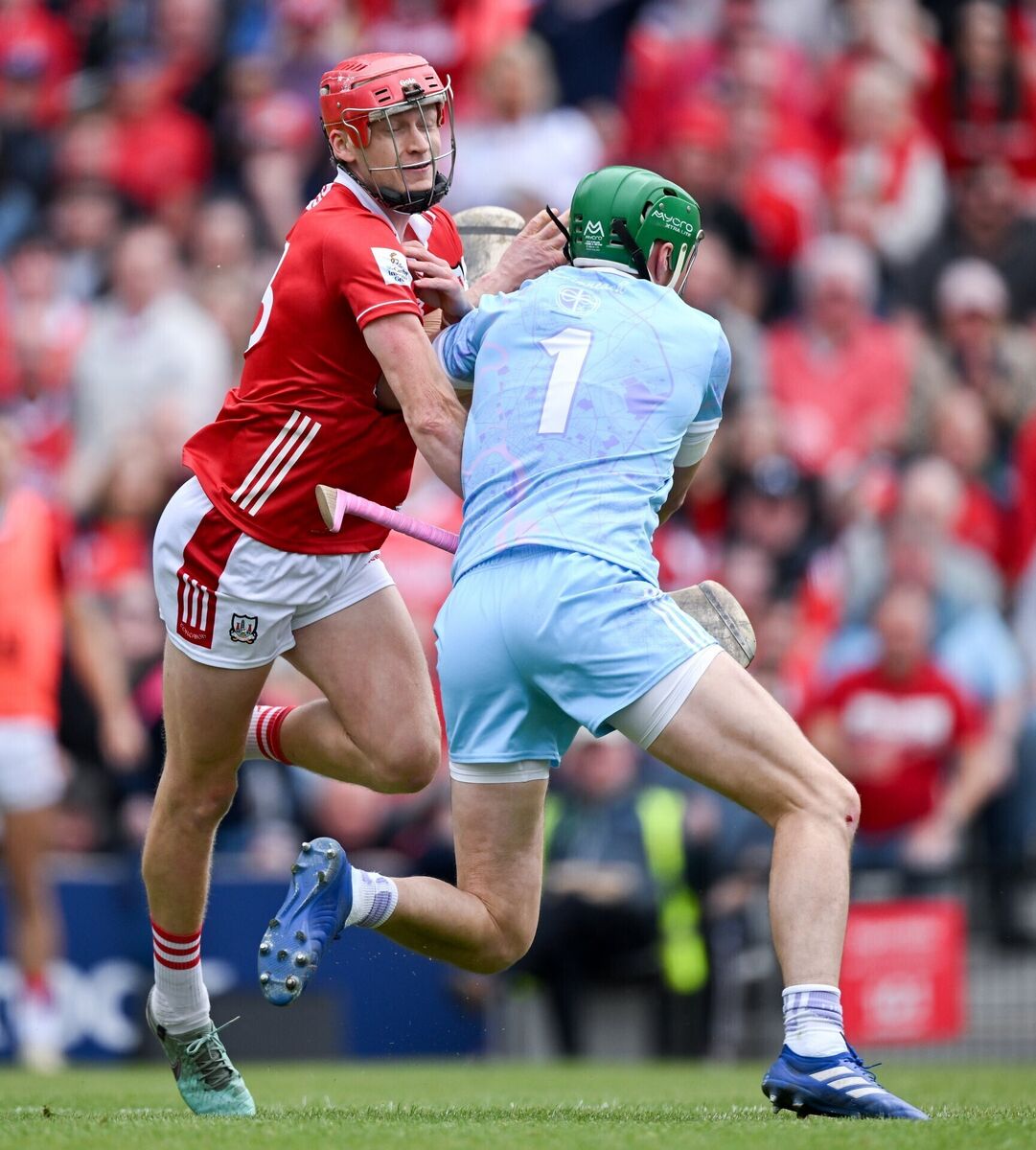 Alan Connolly of Cork collides with Limerick goalkeeper Nickie Quaid as he scored a goal. Picture: Ray McManus/Sportsfile