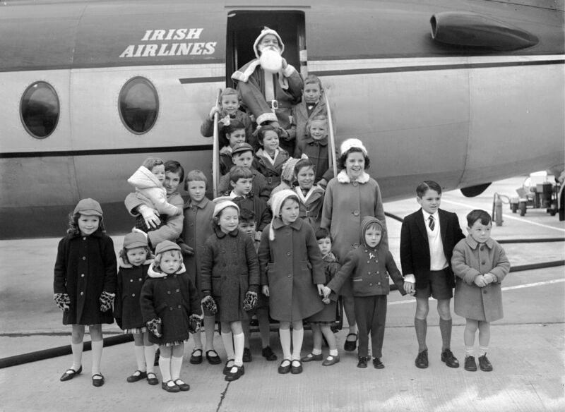 Santa meeting children at Cork Airport in December, 1963, the year when David O’Sullivan flew alone to Bristol to stay with an aunt