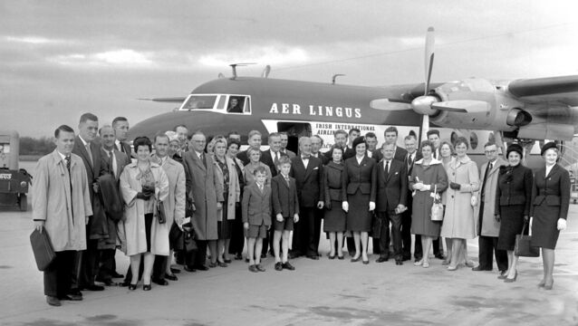 <p>Passengers prepare for a flight to Dublin on the opening day of Cork Airport in 1961, two years before David O’Sullivan ‘s flight as a young boy</p>