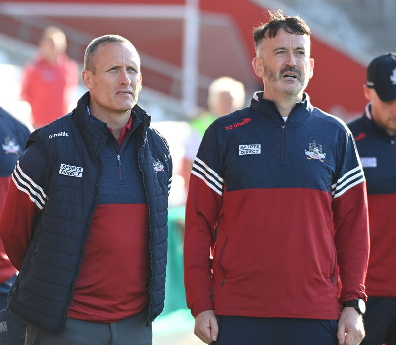 Cork manager Noel Furlong and coach Dónal Óg Cusack prior to Wednesday's win over Clare. Picture: Eddie O'Hare