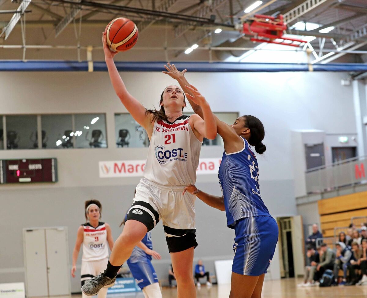  I'mani Davis, Ambassador UCC Glanmire, Shannon Brady, Fr. Mathews.  Women's Superleague Basketball, Team Ambassador UCC Glanmire V's Fr. Mathews, at the Mardyke Arena, Mardyke, Cork.