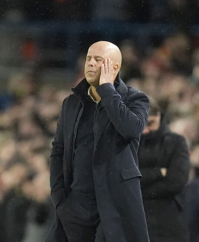 Liverpool manager Arne Slot during the Premier League match at Elland Road, Leeds.