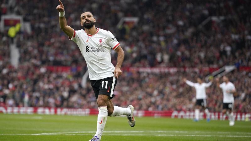 Liverpool's Mohamed Salah celebrates after scoring his side's third goal during the English Premier League soccer match against Manchester United at Old Trafford back in 2024. Picture: AP Photo/Dave Thompson