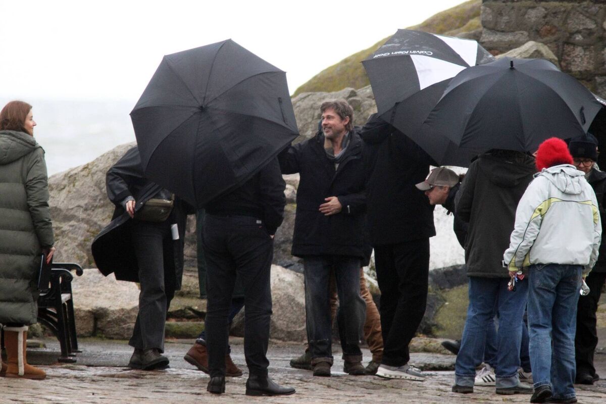 Actor Brad Pitt at Bulloch Harbour near Dalkey in February, filming stills for the new movie. Picture: Padraig O'Reilly.