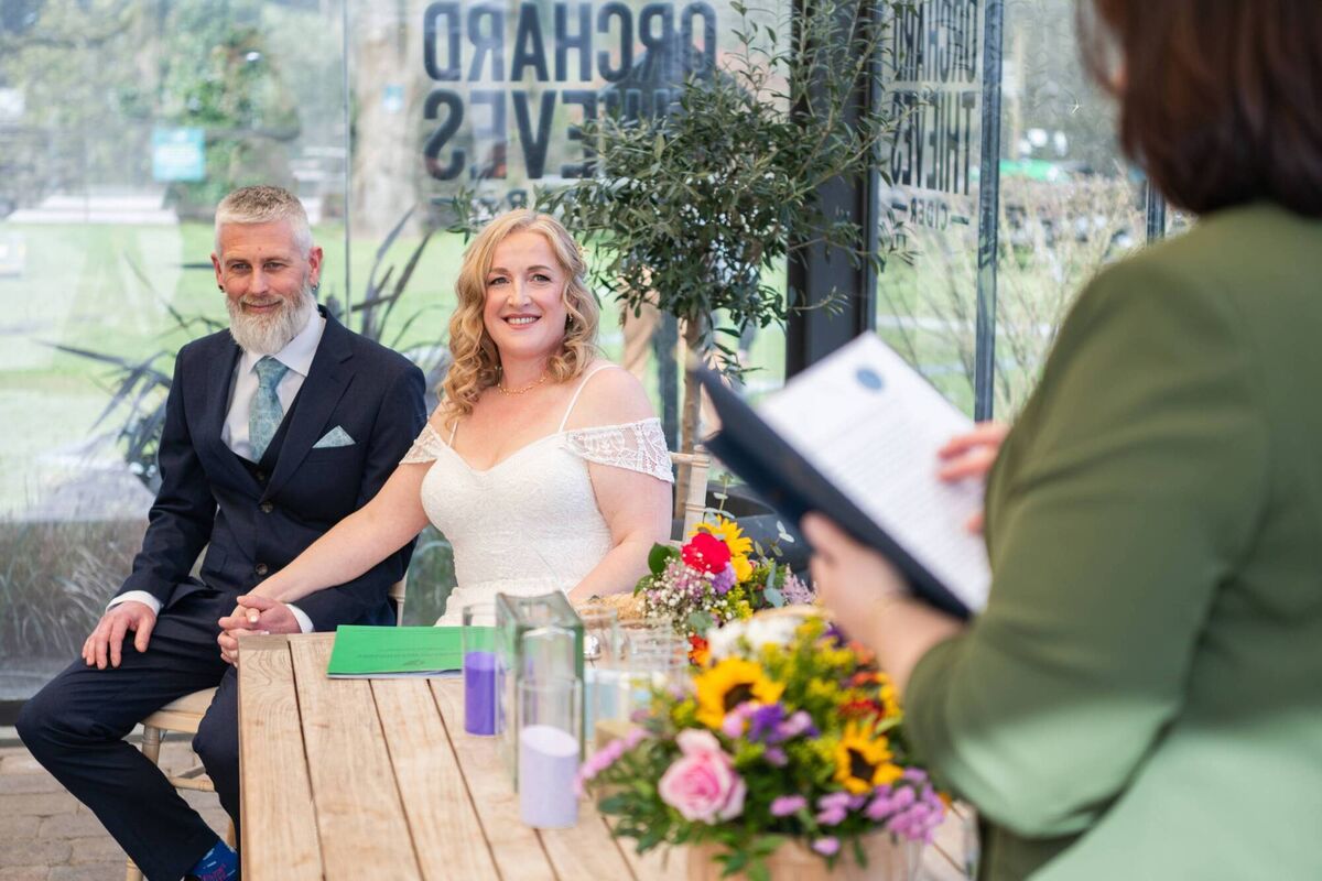 The couple held their ceremony at The Greenhouse at The Anglers. 