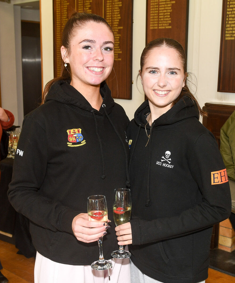  Freya Walsh and Nicola Sullivan, are all smiles at the UCC Hockey Club fundraising lunch at the Mardyke Arena.