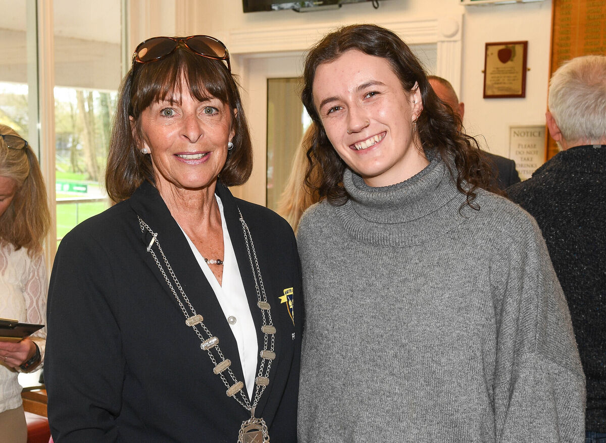  Munster Branch president Nicky Stokes and UCC Women's Club captain Niamh Casey, chatting at the UCC Hockey Club fundraising lunch at the Mardyke Arena.