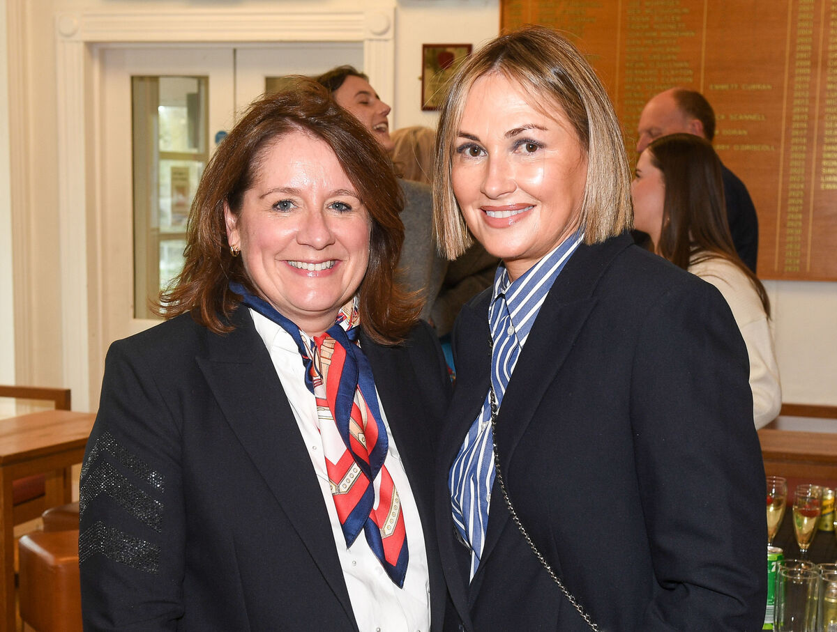  Diane Nangle and Aeibhin Cahalan, looking stylish at the UCC Hockey Club fundraising lunch at the Mardyke Arena.