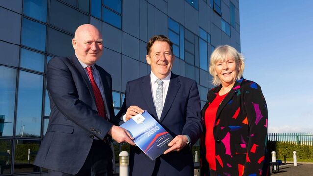 <p>Minister for Transport Darragh O'Brien with Port of Cork Company CEO Ann Doherty and chairperson Michael Walsh during the presentation of the Port of Cork's Corporate Strategy. Picture: Michael O'Sullivan / OSM PHOTO</p>