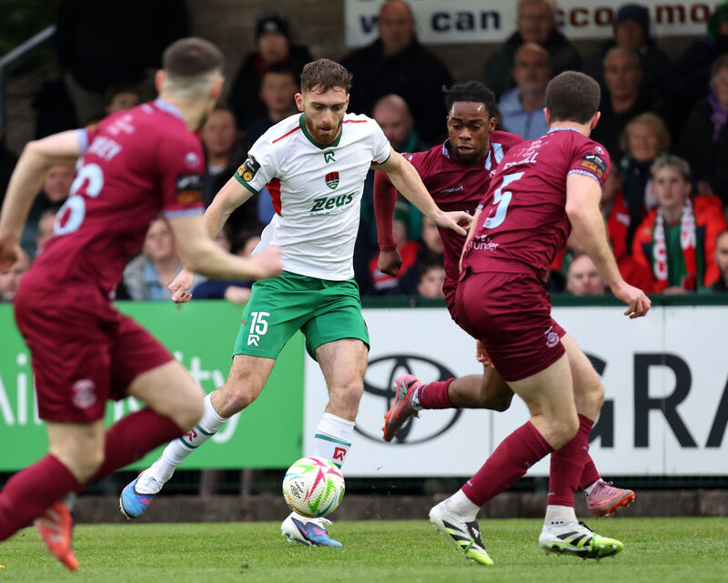  Conor Drinan, Cork City, Anthony Adenopo and Brendan Frahill, Cobh Ramblers. Picture: Jim Coughlan.