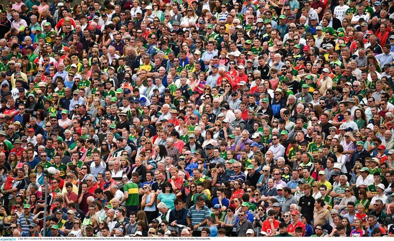 A section of the crowd look on during the Munster football final between Kerry and Cork in Killarney in 2017. Picture: Brendan Moran/Sportsfile