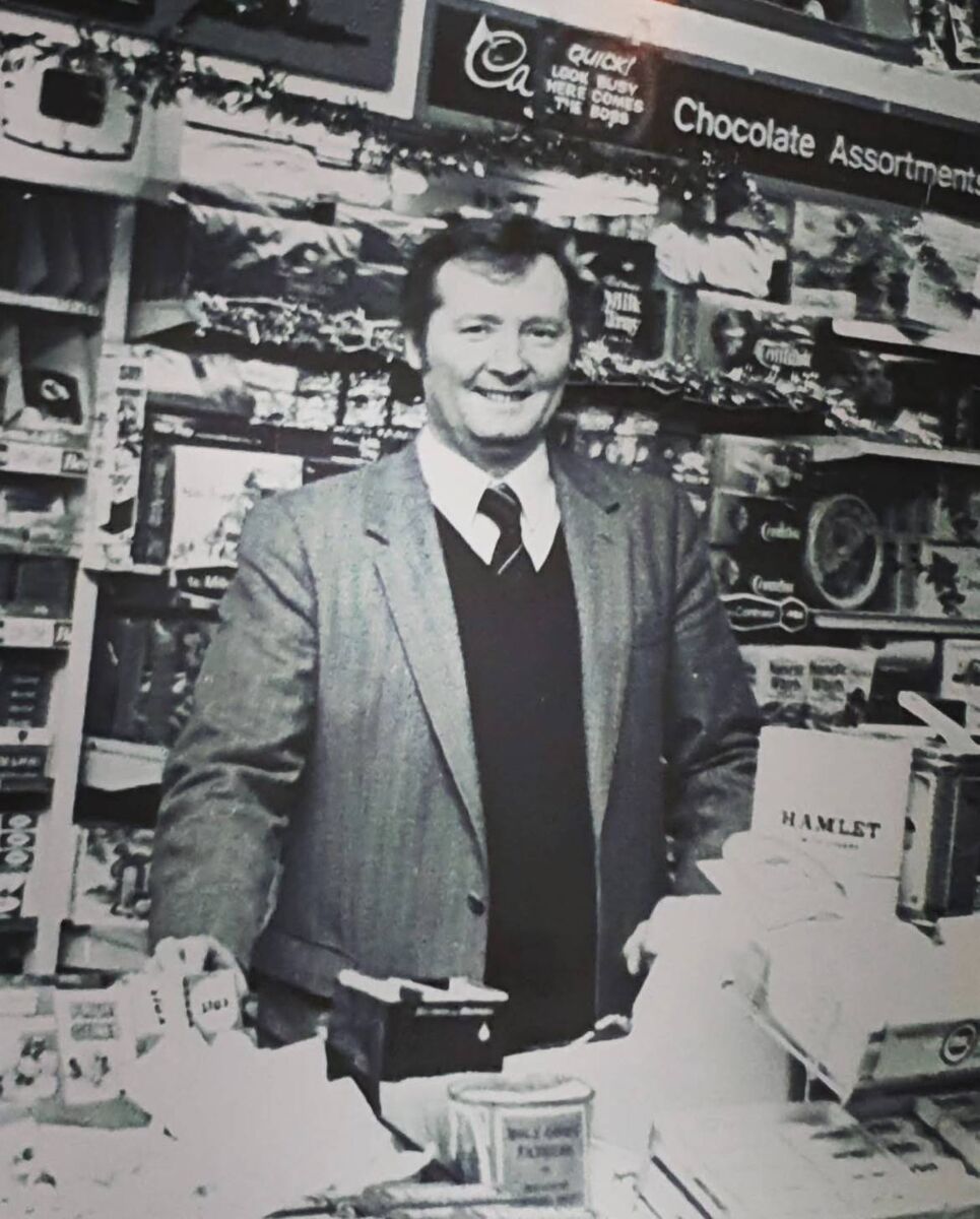 Former mayor of Fermoy, Michael J Hanley, who has passed away at the age of 84, seen in his newsagent shop in the 1980s.