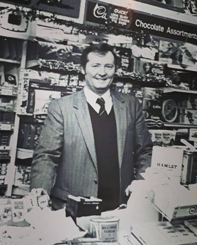 Former mayor of Fermoy, Michael J Hanley, who has passed away at the age of 84, seen in his newsagent shop in the 1980s.
