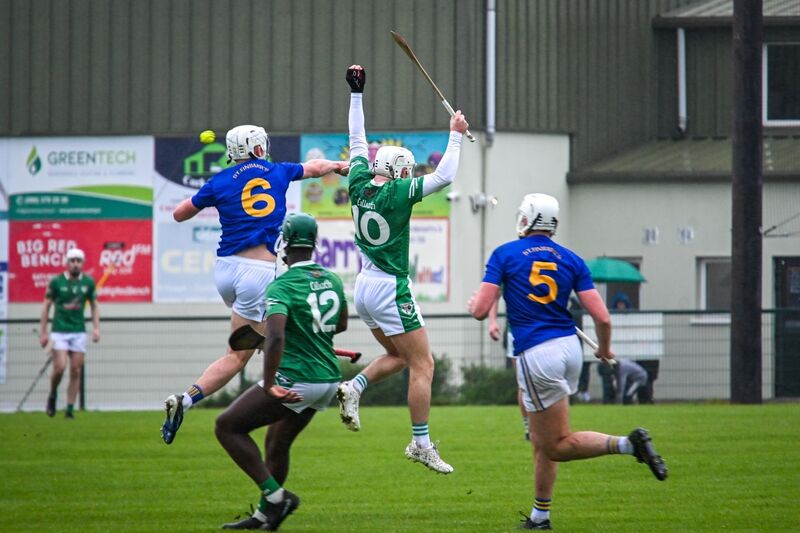 Ciarán Doolan of St Finbarr's and Dylan McCarthy of Killeagh contest in the air. Picture: Chani Anderson