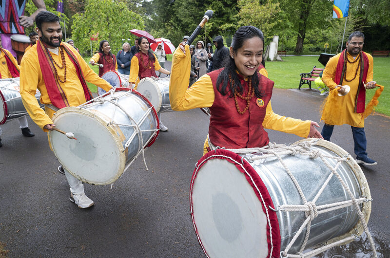 Drummers taking part in the opening procession of Cork’s first-ever Mela festival. Picture: Gerard McCarthy