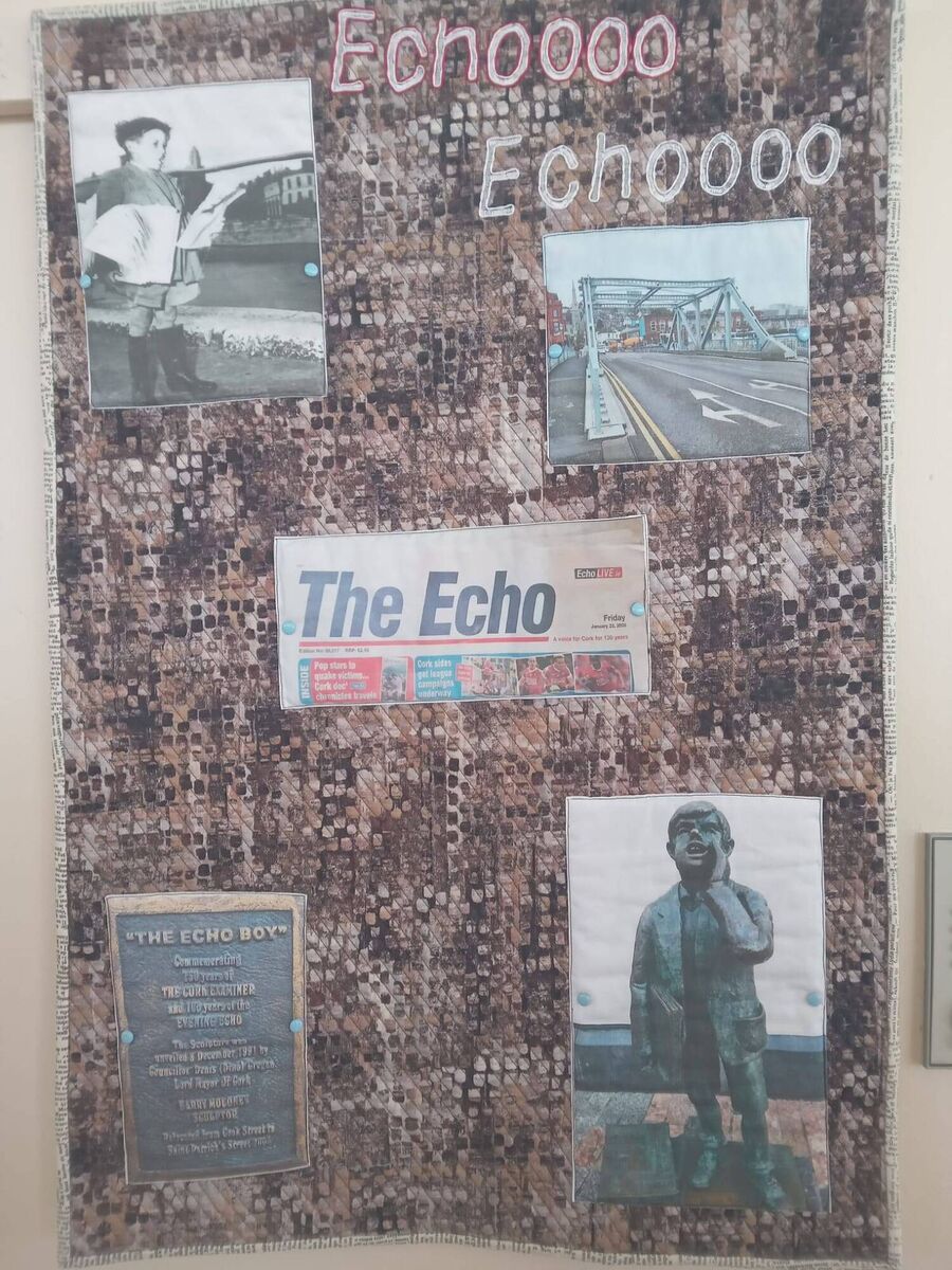 The patchwork quilt dedicated to The Echo by Imelda O'Grady which featured in a recent exhibition by the Irish Patchwork Society at the National Botanic Gardens of Ireland, called Echoes