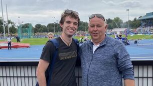 <p> Joshua and his Head Coach Eamon Flanagan after a successful day at track.</p>