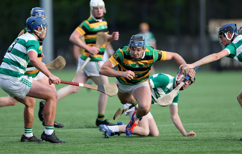  Jake Brosnan, Glen Rovers, under pressure from Charlie O'Sullivan, Cian Johnson and Donnacha O'Connell, Valley Rovers. Picture: Jim Coughlan.