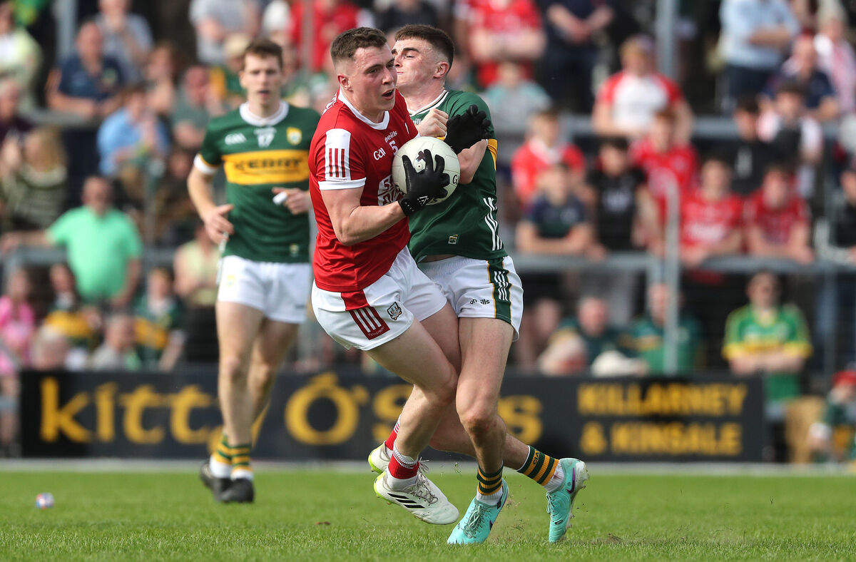 Cork's Luke Fahy tries to move away from Seán O’Shea of Kerry two years ago. Picture: INPHO/Bryan Keane