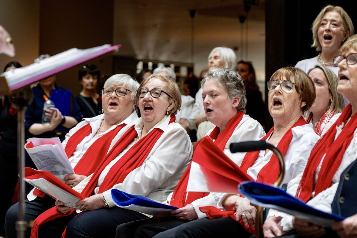 Members of the Stroke Notes choir perform during the Cork International Choral Festival at the Clayton Hotel Cork City. Picture Chani Anderson Members of the Stroke Notes choir perform during the Cork International Choral Festival at the Clayton Hotel Cork City. Picture Chani Anderson