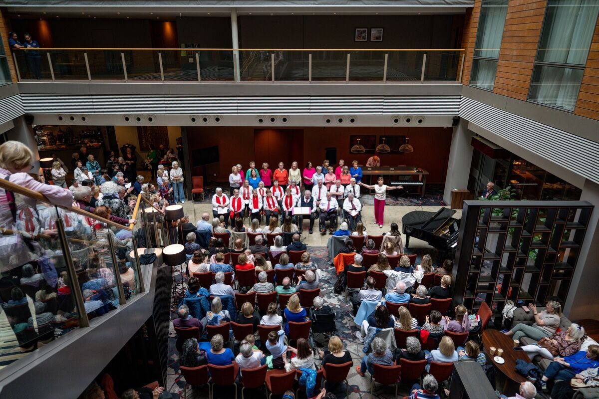 The Stroke Notes choir, made up of stroke survivors and their families from Cork Stroke Support, perform to a large audience in the atrium of the Clayton Hotel Cork City as part of the Cork International Choral Festival. Picture Chani Anderson The Stroke Notes choir, made up of stroke survivors and their families from Cork Stroke Support, perform to a large audience in the atrium of the Clayton Hotel Cork City as part of the Cork International Choral Festival. Picture Chani Anderson