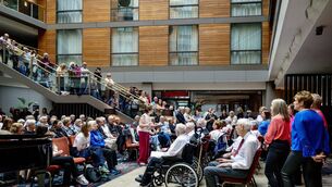 <p>The Stroke Notes choir, made up of stroke survivors and their families from Cork Stroke Support, perform in the atrium of the Clayton Hotel as part of Cork International Choral Festival.	<span class="contextmenu emphasis CaptionCredit"> Picture: Chani Anderson</span>
            </p>