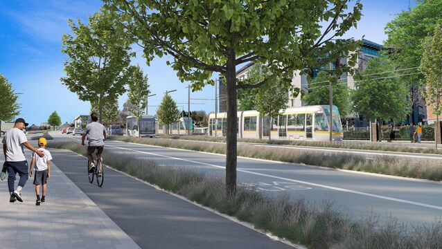 <p>A visualisation of Cork Luas trams on Bishopstown Road. Image: LuasCork.ie</p>