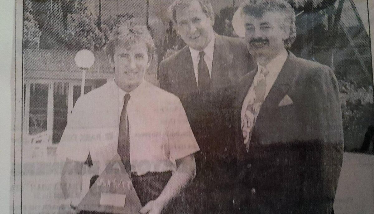 Cork hurler Brian Corcoran who received the Sunday Press/Bass Sportstar of the month award from Eoin O'Hea, Tennents Ireland Ltd (centre). Also pictured is Neil Tobin, Cork District Manager, Irish Press Newspapers in 1992. Cork hurler Brian Corcoran who received the Sunday Press/Bass Sportstar of the month award from Eoin O'Hea, Tennents Ireland Ltd (centre). Also pictured is Neil Tobin, Cork District Manager, Irish Press Newspapers in 1992.