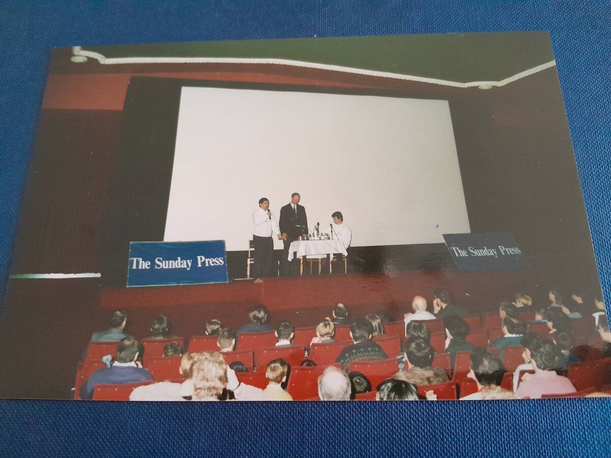Charlton on stage in Cork. Picture provided by Neil Tobin and taken by Eamon Coughlan, chief projectionist at the Capitol. Charlton on stage in Cork. Picture provided by Neil Tobin and taken by Eamon Coughlan, chief projectionist at the Capitol.
