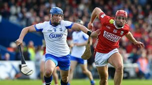 <p>Cork's Brian Hayes tries to get away from Paddy Leavey of Waterford during Saturday's Munster SHC clash at Azzurri Walsh Park. Picture: Inpho</p>