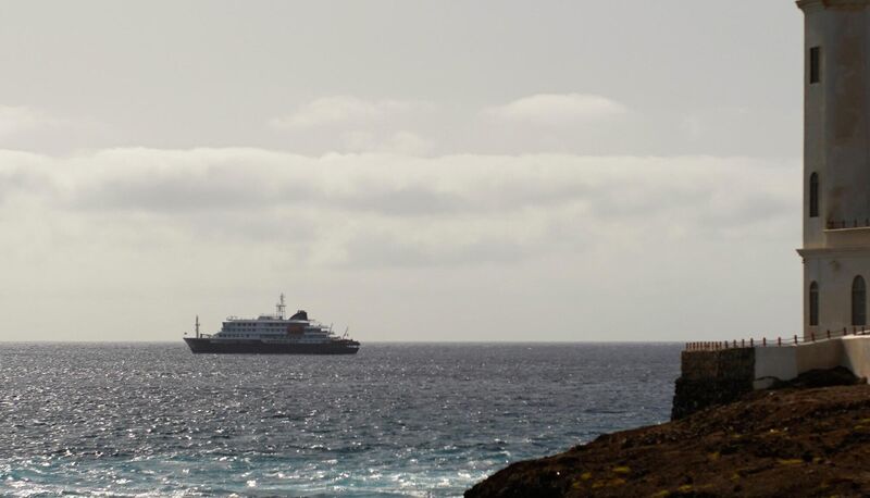 A view of the MV Hondius anchored at a port in Praia, Cape Verde last Monday. Picture: AP Photo/Arilson Almeida