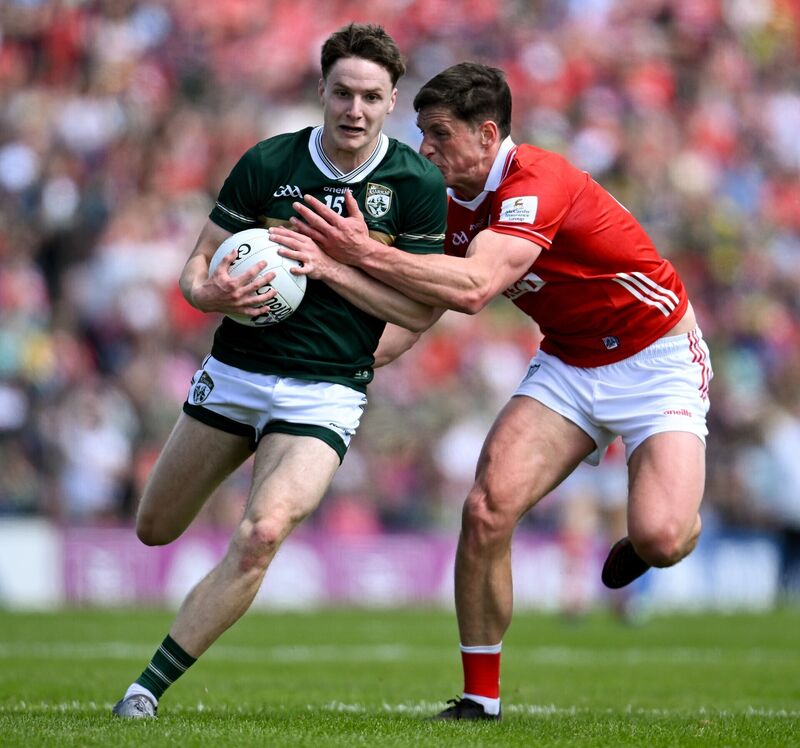 Keith Evans of Kerry in action against Colm O’Callaghan of Cork. Picture: Paul Phelan/Sportsfile