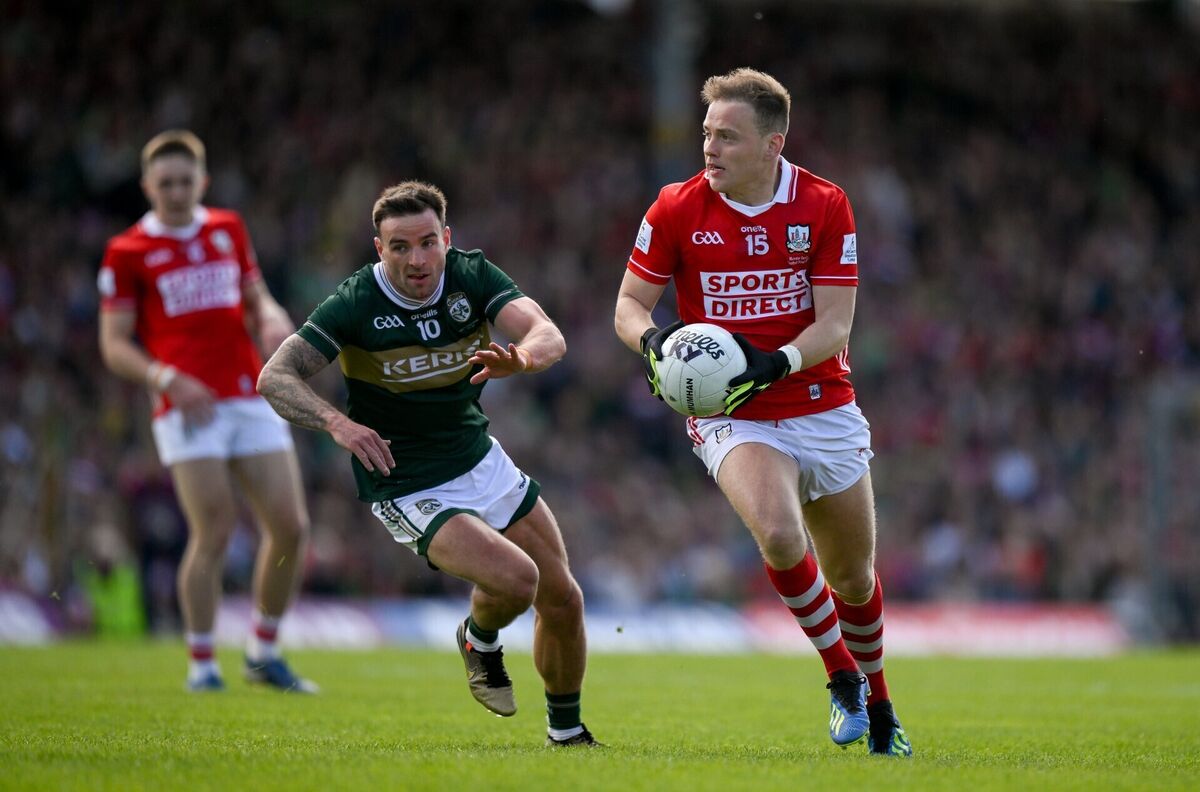 Steven Sherlock of Cork in action against Micheál Burns of Kerry. Picture: Brendan Moran/Sportsfile