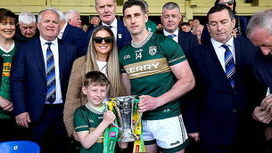Paul Geaney and his wife Siun and his son Páidí with  the Corn Pháidí Uí Shé 10/5/2026