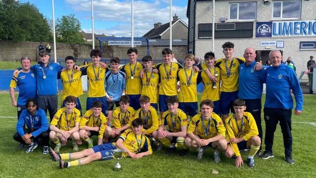 <p>Youth Soccer: The victorious Douglas Hall team and management team after they defeated Pike Rovers after a penalty shootout at Jackman Park.</p>