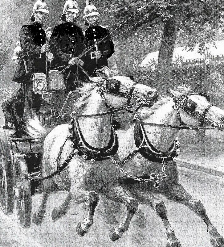 An illustration of Cork Fire Brigade en route to a fire around 1895, the year when the blaze broke out at the Washington Street premises