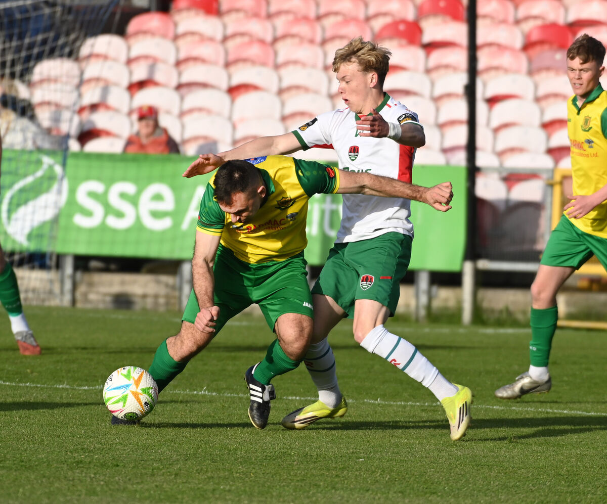 Cork City's Brody Lee is tackled by Rockmount's Arminas Balevicius. Picture: Eddie O'Hare Cork City's Brody Lee is tackled by Rockmount's Arminas Balevicius. Picture: Eddie O'Hare