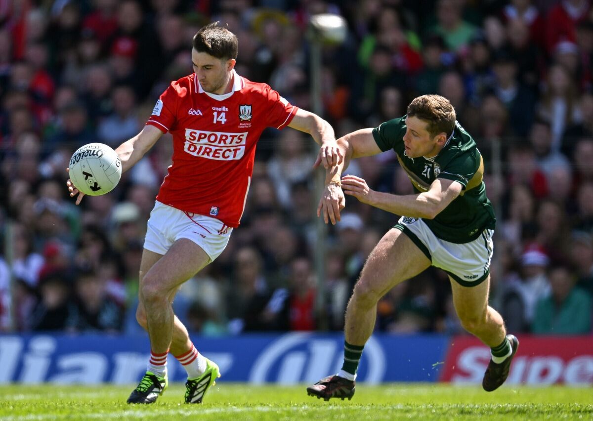 Chris Óg Jones of Cork in action against Gavin White of Kerry. Picture: Paul Phelan/Sportsfile Chris Óg Jones of Cork in action against Gavin White of Kerry. Picture: Paul Phelan/Sportsfile