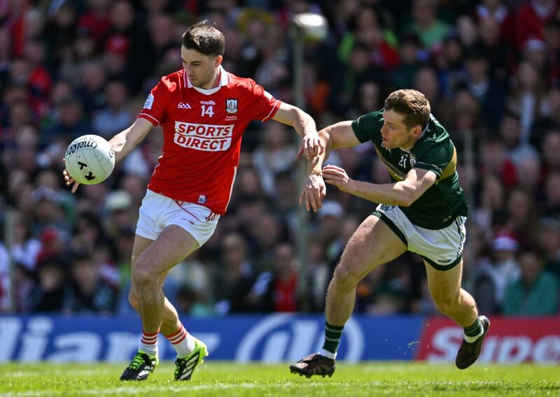 Chris Óg Jones of Cork in action against Gavin White of Kerry. Picture: Paul Phelan/Sportsfile Chris Óg Jones of Cork in action against Gavin White of Kerry. Picture: Paul Phelan/Sportsfile