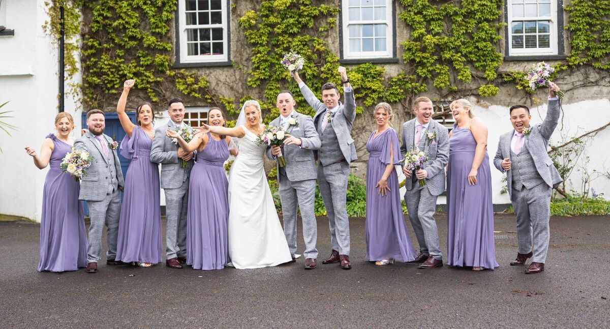 Clodagh and Timmy pictured with their bridal party. 
