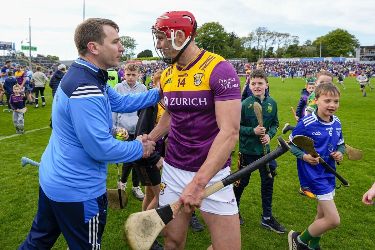 Dublin manager Niall Ó'Ceallacháin and Lee Chin of Wexford after the game at Wexford Park last weekend. Picture: Inpho/James Lawlor