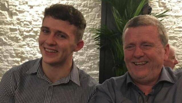 <p>Darragh with his father, Kieran O’Sullivan. Darragh is running the Robin Hood half marathon in memory of his father.</p>