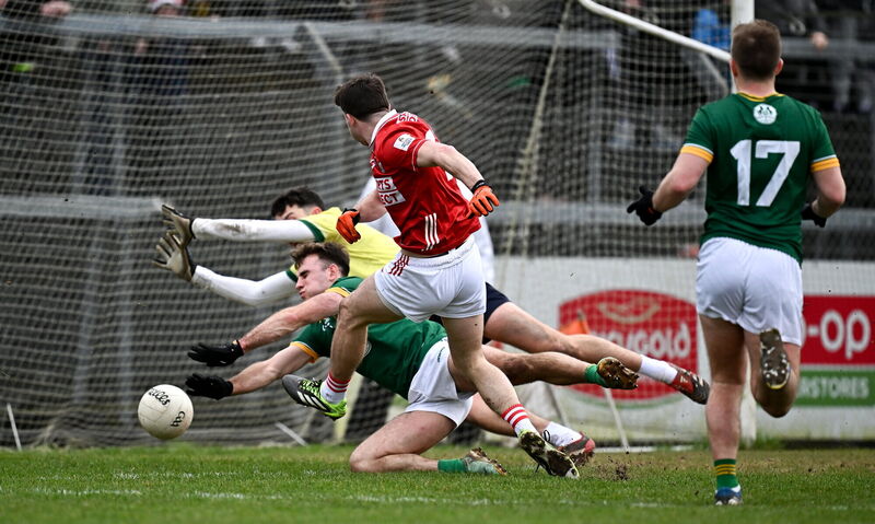 Chris Óg Jones of Cork scores a goal against Meath this season. Picture: Sportsfile/Seb Daly