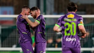 <p>Cork City's Conor Drinan, celebrating here with Fiacre Kelleher after scoring against Bray, was Cork City's first goalscorer against Longford Town. Picture: ©INPHO/Nick Elliott</p>