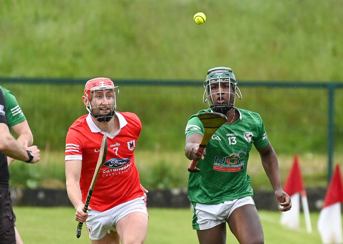 Charleville's Brian O'Connell in a race for possession with Killeagh's John Ogbebor. Picture: David Keane Charleville's Brian O'Connell in a race for possession with Killeagh's John Ogbebor. Picture: David Keane