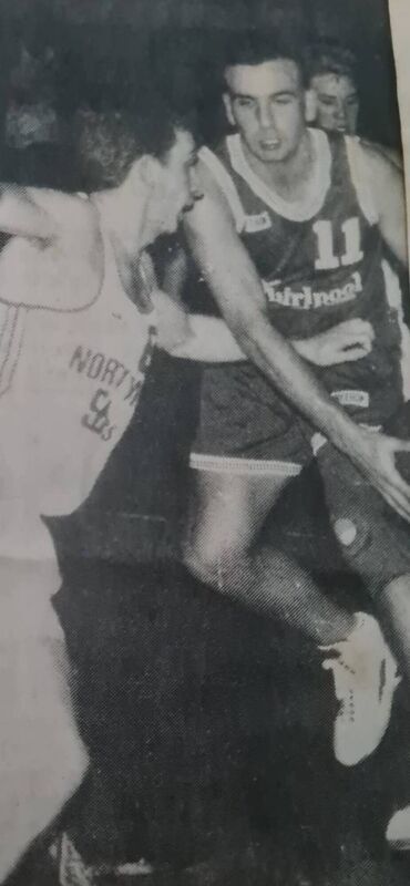Darren McGuinness goes past North Mon’s Tony O’Reilly when he played with Blue Demons. Darren McGuinness goes past North Mon’s Tony O’Reilly when he played with Blue Demons.