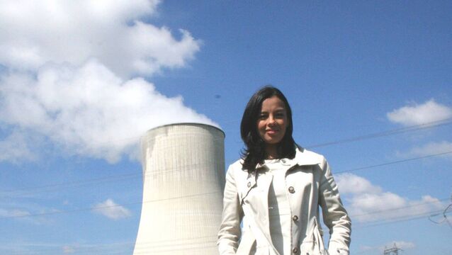 <p>Liz Bonnin at Civaux nuclear power station in France, in a programme that was produced by Kathriona Devereux</p>