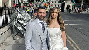 Bride and groom join pro-Palestine protest in Dublin Bride and groom join pro-Palestine protest in Dublin