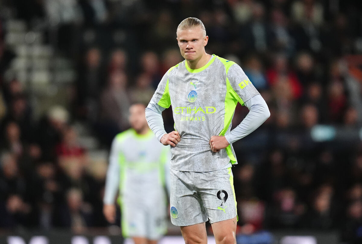 Manchester City's Erling Haaland looks on during the Premier League match at the Vitality Stadium, Bournemouth. Picture date: Tuesday May 19, 2026.