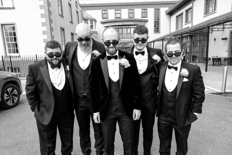 Stephen pictured outside the Talbot with his groomsmen. Stephen pictured outside the Talbot with his groomsmen.
